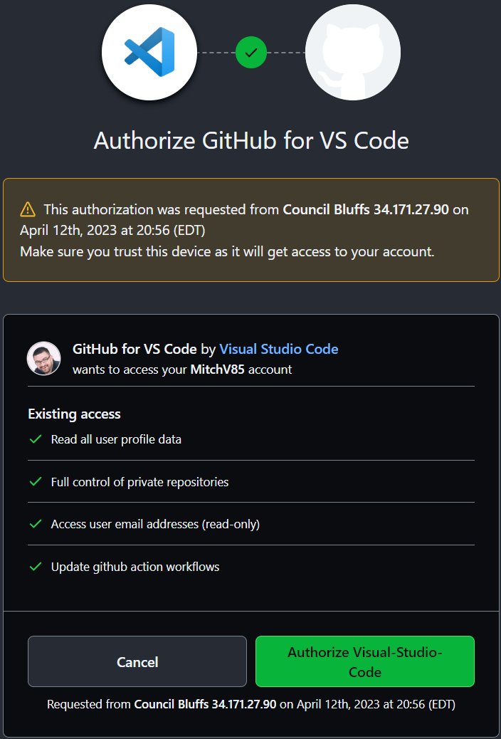 GitHub Authorize VS Code
