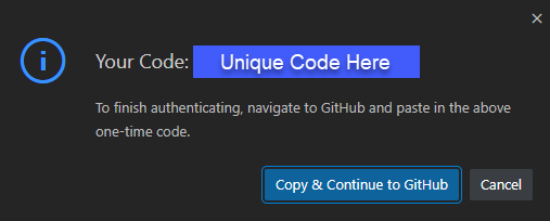 VS Code GitHub Login Code Prompt