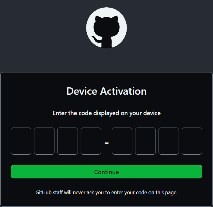 GitHub Login Code Entry